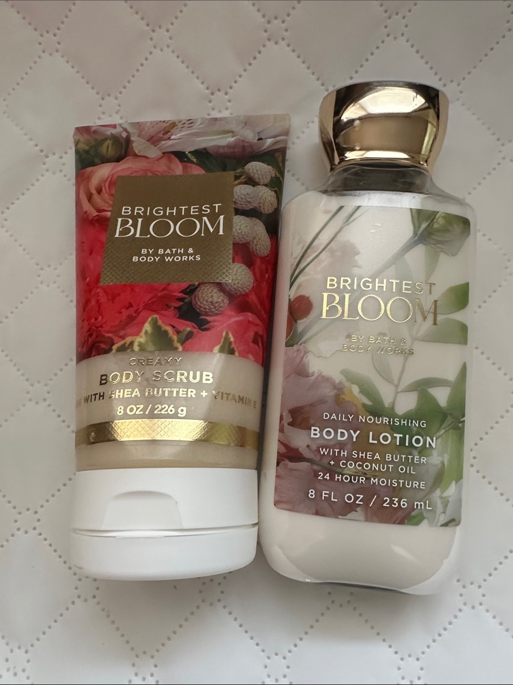 Bath & Body Works Brightest Bloom Body Scrub & Lotion - Pink, Green, Gold